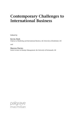 Contemporary Challenges to International Business