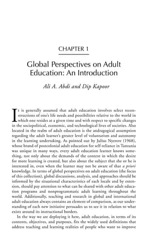 Global Perspectives on Adult Education: African, Asian and Latin American Perspectives