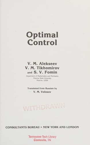 Optimal Control (Contemporary Soviet Mathematics)
