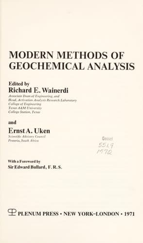 Modern Methods of Geochemical Analysis (Monographs in Geoscience)