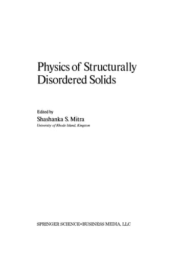 Physics of Structurally Disordered Solids (Nato Science Series B:)