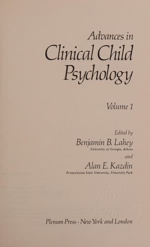 Advances in Clinical Child Psychology Volume 1