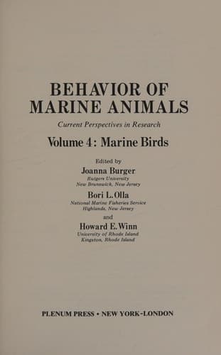 Behavior of Marine Animals Current Perspectives in Research. Marine Birds