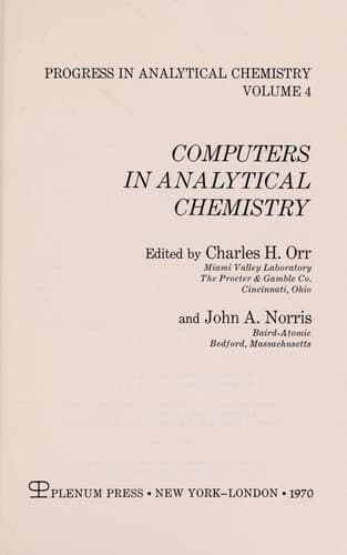 Computers in Analytical Chemistry (Progress in Analytical Chemistry)