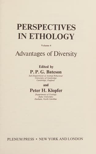 Perspectives in Ethology: Volume 4 Advantages of Diversity