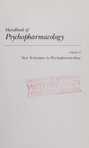 Handbook of Psychopharmacology Volume 15 New Techniques in Psychopharmacology