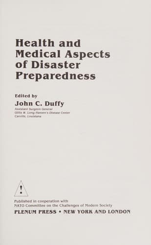 Health and Medical Aspects of Disaster Preparedness (Nato Challenges of Modern Society)