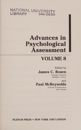 Advances in Psychological Assessment (Advances in Psychological Assessment, 8)