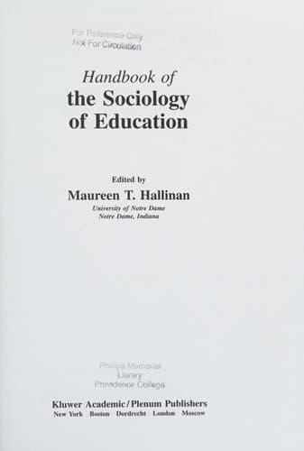 Handbook of the Sociology of Education (Handbooks of Sociology and Social Research)