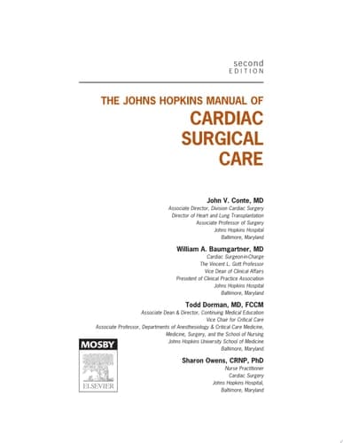 The Johns Hopkins Manual of Cardiac Surgical Care Mobile Medicine Series