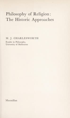 Philosophy of religion: The historic approaches (Philosophy of religion series)