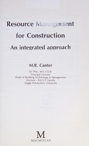 Resource Management for Construction An Integrated Approach