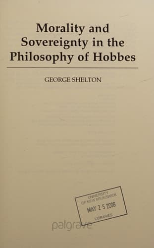 Morality and Sovereignty in the Philosophy of Hobbes