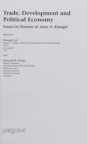 Trade, Development and Political Economy Essays in Honour of Anne O. Krueger