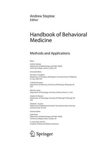Handbook of Behavioral Medicine Methods and Applications