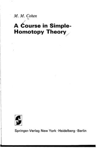 A Course in Simple-Homotopy Theory (Graduate Texts in Mathematics, 10)