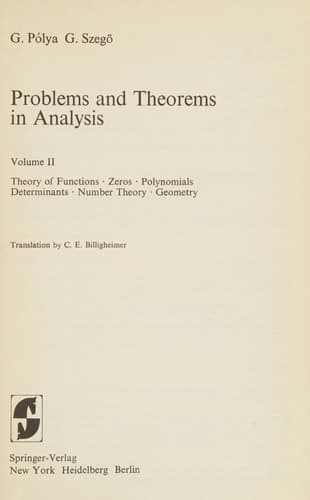Problems and Theorems in Analysis Theory of Functions · Zeros · Polynomials Determinants · Number Theory · Geometry