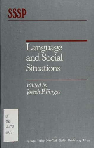Language and Social Situations (Springer Series in Social Psychology)