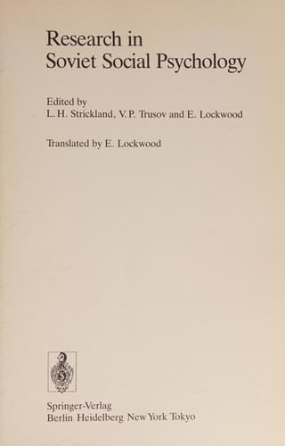 Research in Soviet Social Psychology (Recent Research in Psychology)
