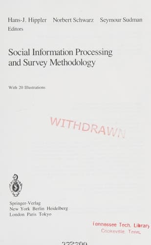 Social Information Processing and Survey Methodology (Recent Research in Psychology)