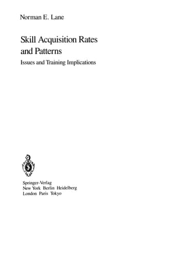 Skill Acquisition Rates and Patterns: Issues and Training Implications (Recent Research in Psychology)