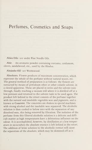 Perfumes, Cosmetics and Soaps Volume I The Raw Materials of Perfumery