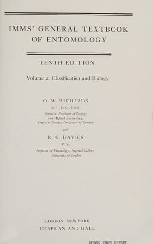 General Textbook of Entomology, Vol. 2: Classification and Biology