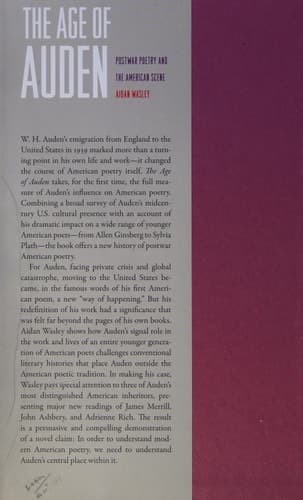 The Age of Auden Postwar Poetry and the American Scene