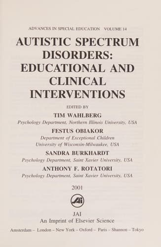 Autistic Spectrum Disorders Educational and Clinical Interventions