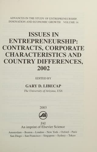 Issues in Entrepreneurship Contracts, Corporate Characteristics and Country Differences