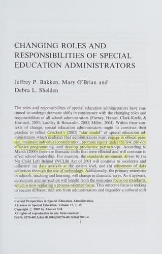 Current Perspectives in Special Education Administration