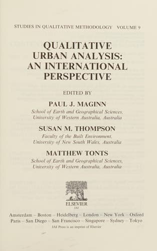 Qualitative Urban Analysis An International Perspective