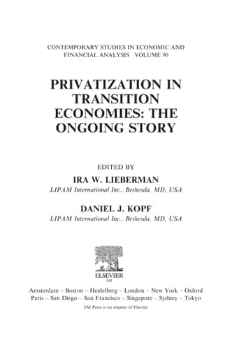 Privatization in Transition Economies The Ongoing Story