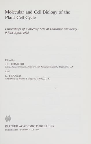 Molecular and Cell Biology of the Plant Cell Cycle