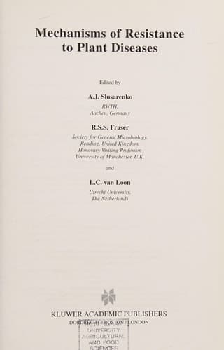 Mechanisms of Resistance to Plant Diseases