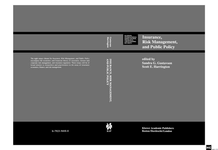 Insurance, Risk Management, and Public Policy Essays in Memory of Robert I. Mehr