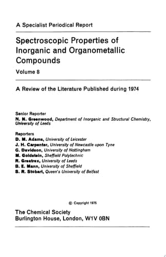 Spectroscopic Properties of Inorganic and Organometallic Compounds Volume 8