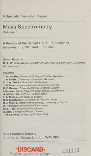 Mass spectrometry : a review of the literature published between .... 5. A review of the recent literature published between July 1976 and June 1978