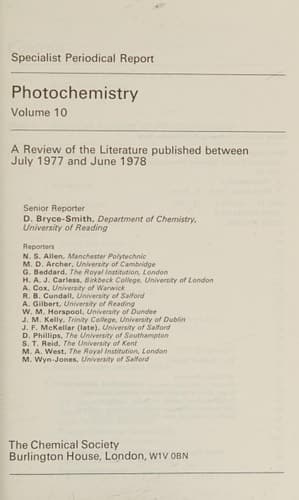 Photochemistry A Review of the literature published between July 1977 and June 1978