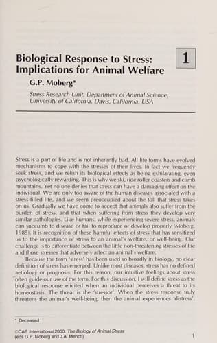 The Biology of Animal Stress Basic Principles and Implications for Animal Welfare