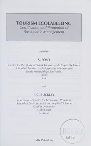 Tourism Ecolabelling Certification and Promotion of Sustainable Management