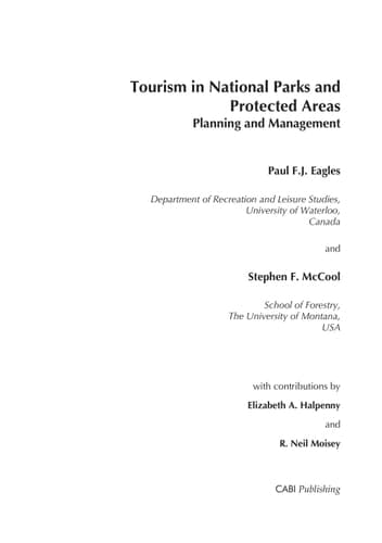 Tourism in National Parks and Protected Areas Planning and Management