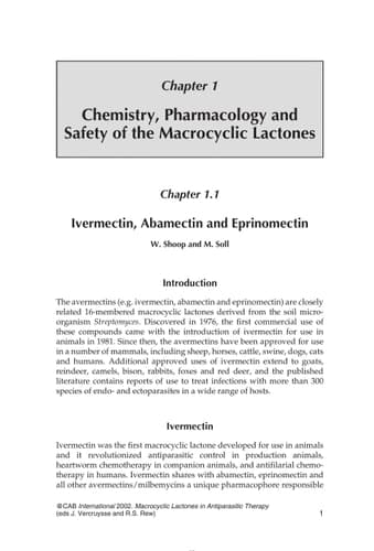 Macrocyclic Lactones in Antiparasitic Therapy