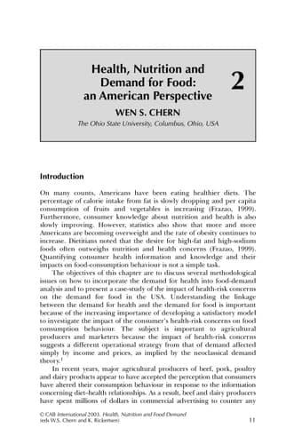Health, Nutrition and Food Demand