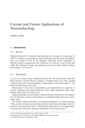 Nanotechnology: Consequences for Human Health & the Environment (Issues in Environmental Science and Technology)
