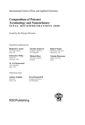 Compendium of Polymer Terminology and Nomenclature IUPAC Recommendations, 2008