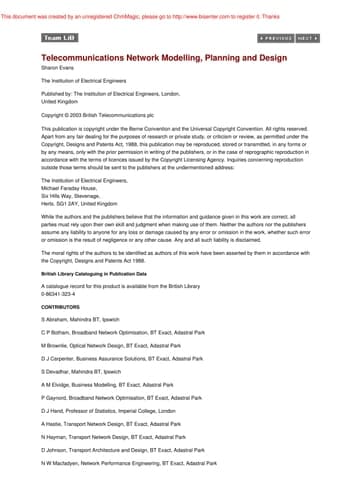 Telecommunications Network Modelling, Planning and Design