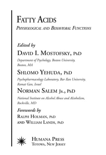Fatty Acids: Physiological and Behavioral Functions (Nutrition and Health)