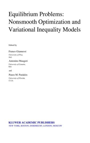 Equilibrium Problems: Nonsmooth Optimization and Variational Inequality Models