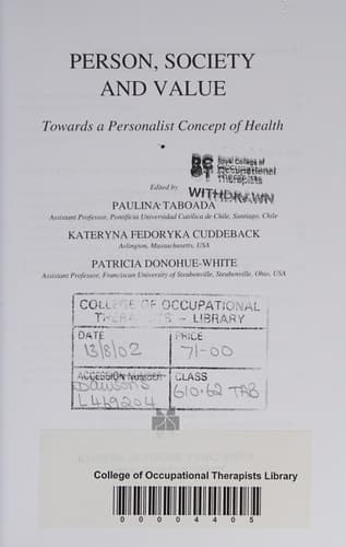 Person, Society and Value Towards a Personalist Concept of Health